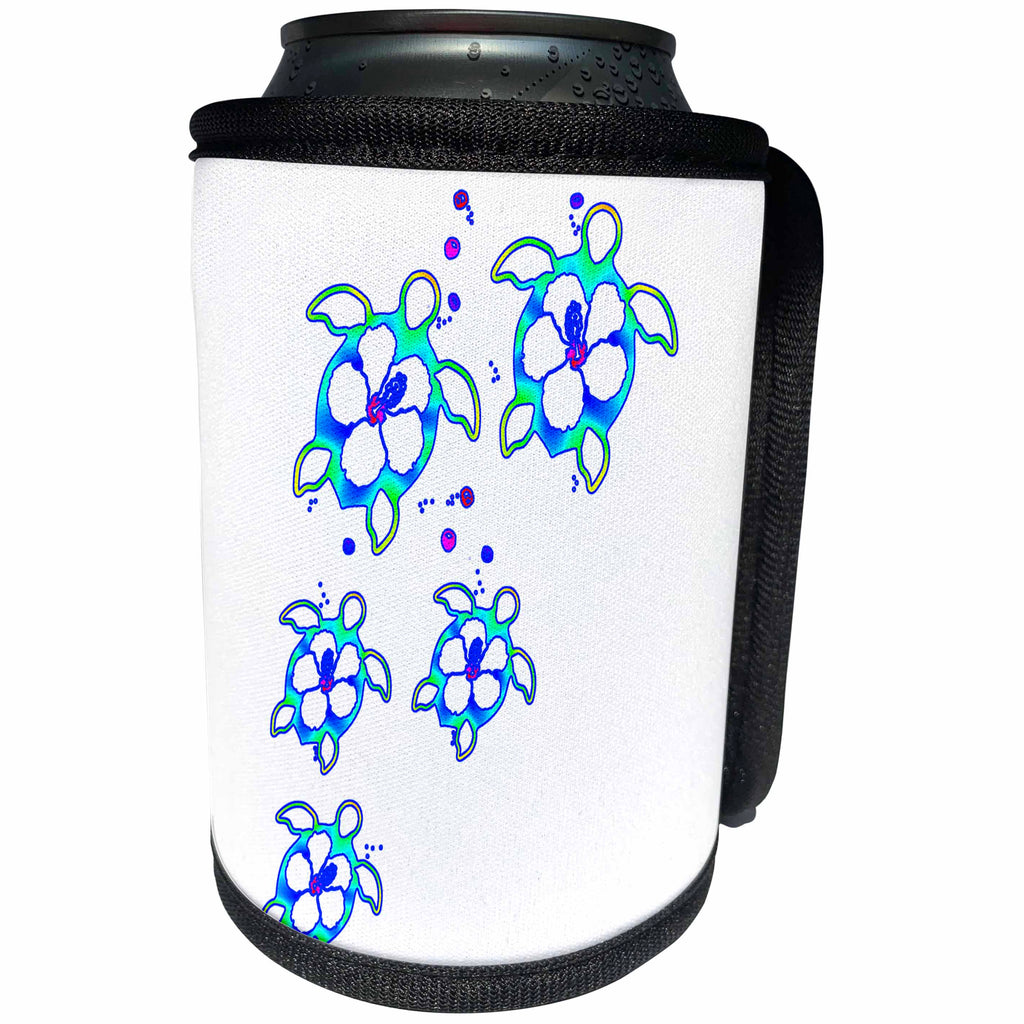 3dRose MacDonald Creative Studios – Hawaii - Hawaiian Honu sea turtle symbols with tropical flowers for shells. - Can Cooler Bottle Wrap (cc_291910)