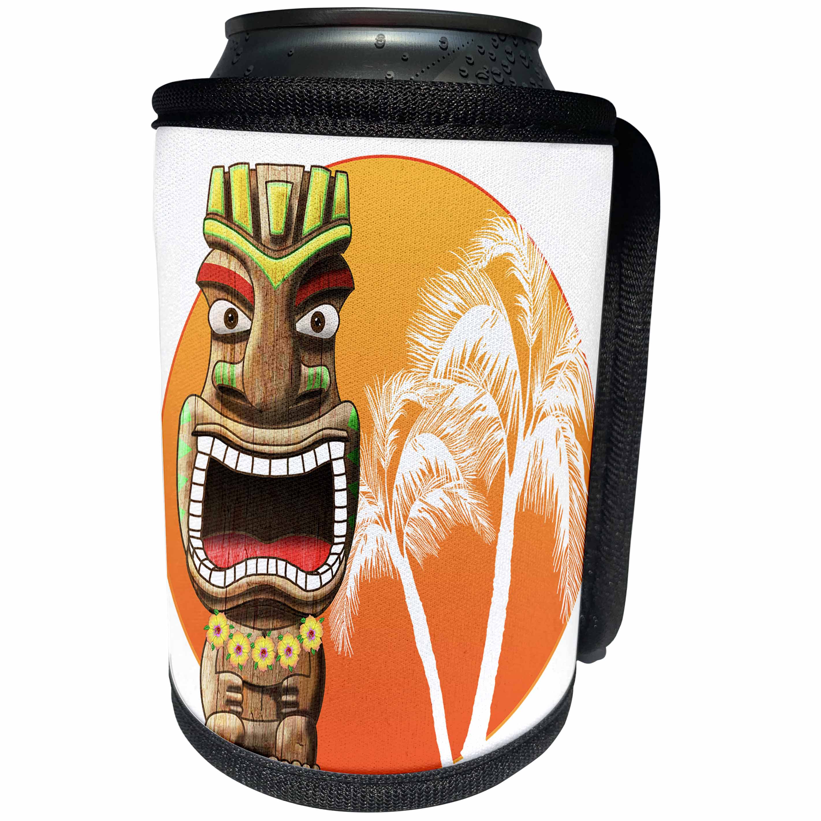 3dRose MacDonald Creative Studios – Hawaii - Hawaiian Tiki statue and beach sunset for anyone who loves Hawaii. - Can Cooler Bottle Wrap (cc_291912)
