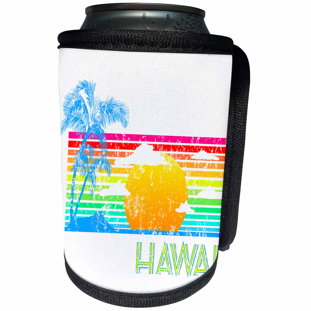 3dRose MacDonald Creative Studios – Hawaii - Retro 80s style colorful Hawaii design of a beach sunset. - Can Cooler Bottle Wrap (cc_291914)