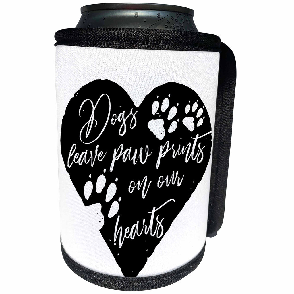 3dRose Becky Nimoy Stationery – Animals - Dogs leave paw prints on our hearts inside a heart with dog paw prints - Can Cooler Bottle Wrap (cc_291918)