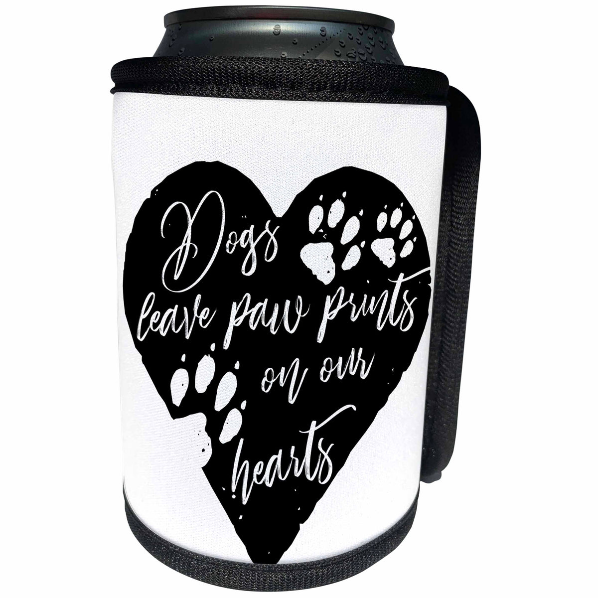 3dRose Becky Nimoy Stationery – Animals - Dogs leave paw prints on our hearts inside a heart with dog paw prints - Can Cooler Bottle Wrap (cc_291918)