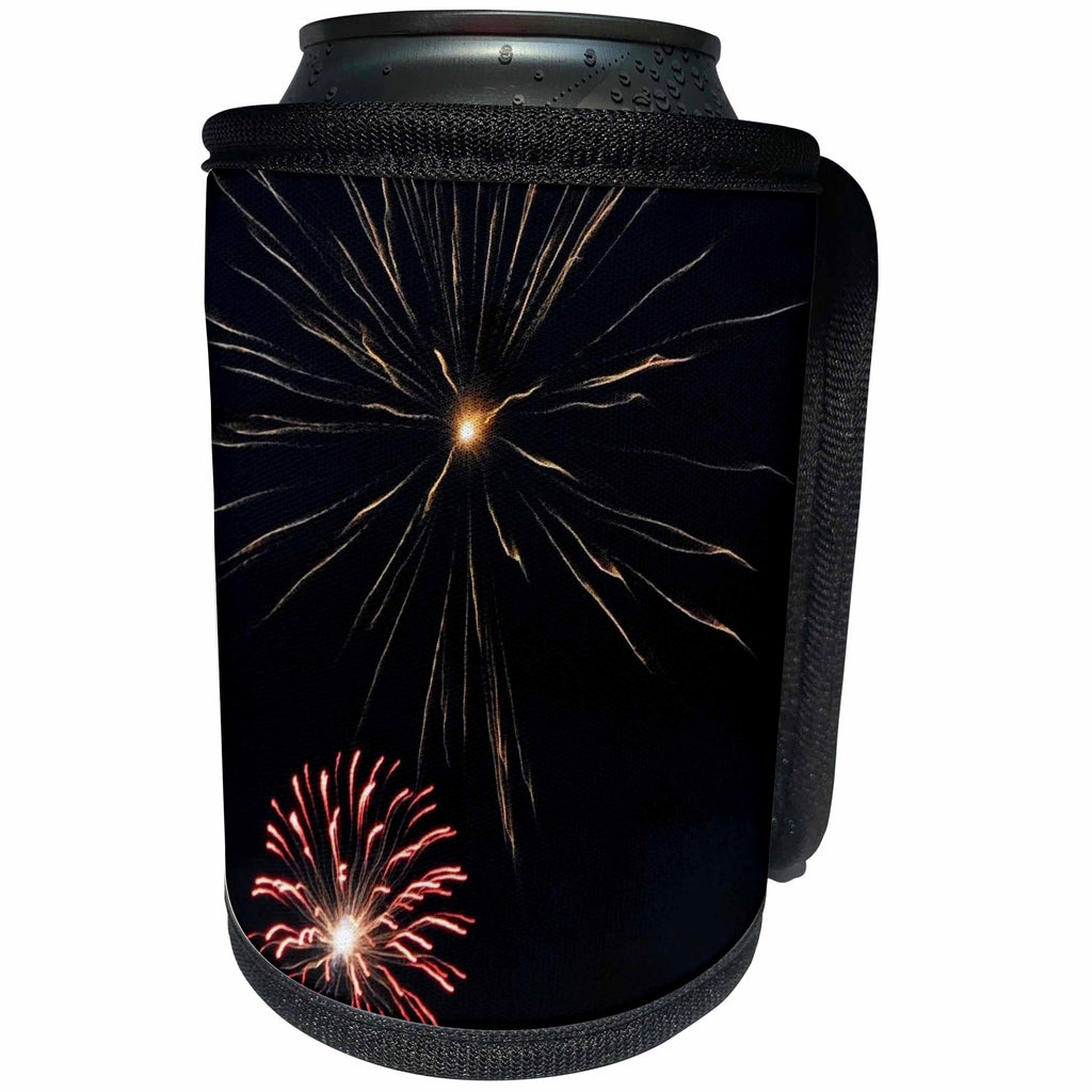 3dRose Dreamscapes by Leslie - Fireworks - Double Fireworks exploding in color - Can Cooler Bottle Wrap (cc_292184)