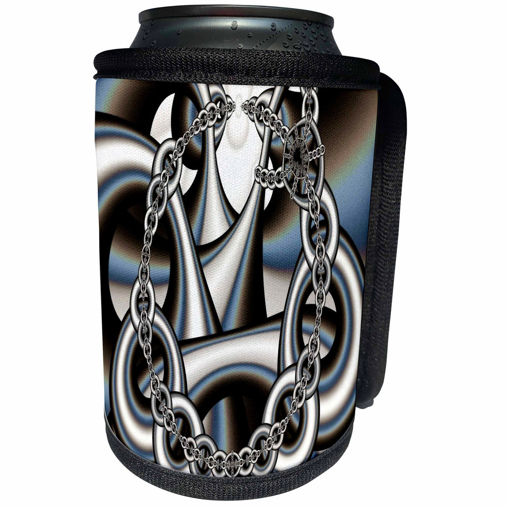 3dRose lens Art by Florene - Fractal Art - Image of Silver Heavy Metal Fractal Chain - Can Cooler Bottle Wrap (cc_292454)