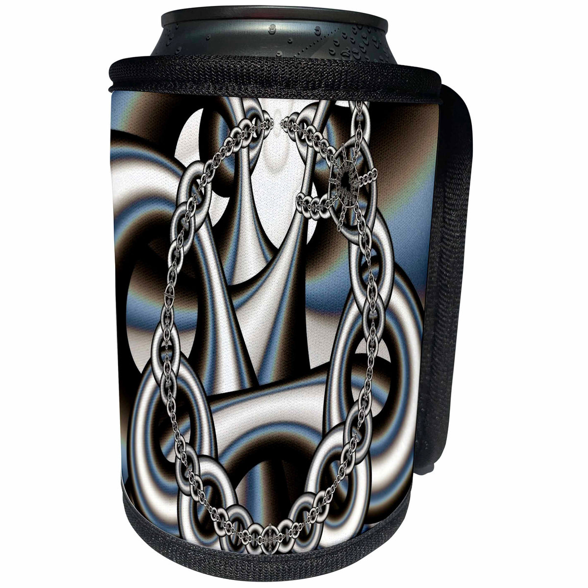 3dRose lens Art by Florene - Fractal Art - Image of Silver Heavy Metal Fractal Chain - Can Cooler Bottle Wrap (cc_292454)