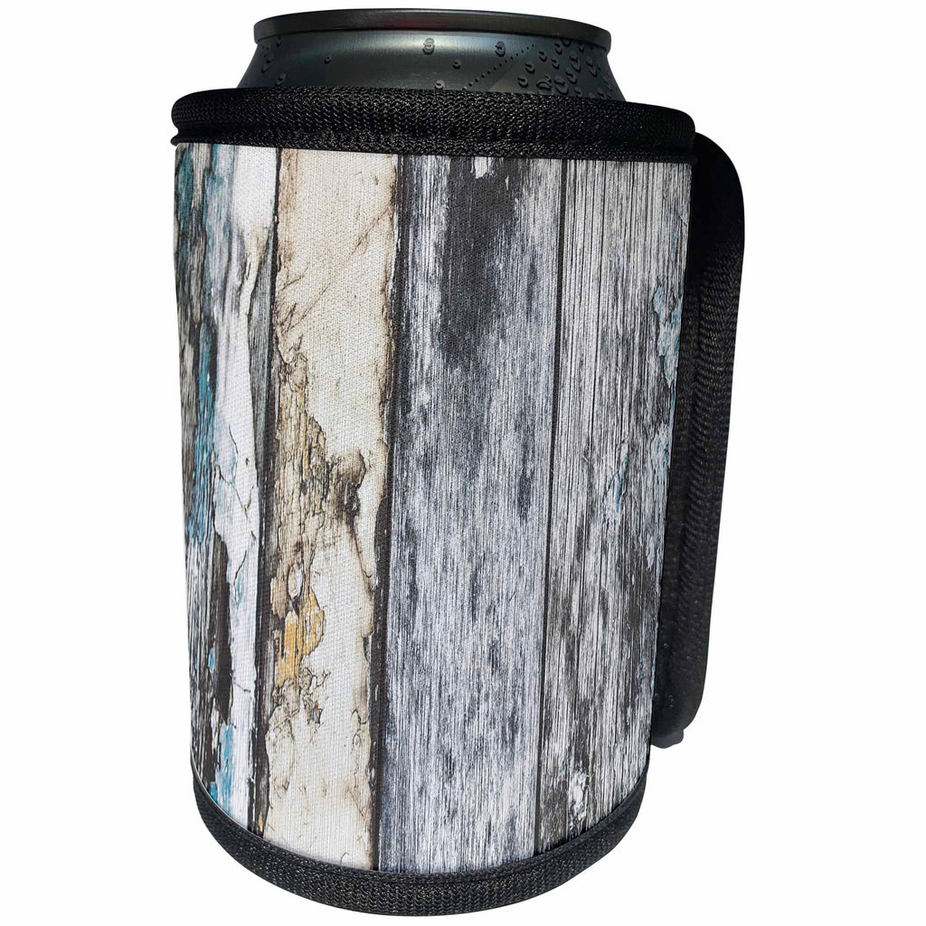 3dRose lens Art by Florene - Wooden Board Textures - Image of Aged Rustic Gray And Aqua Wooden Fence - Can Cooler Bottle Wrap (cc_292469)