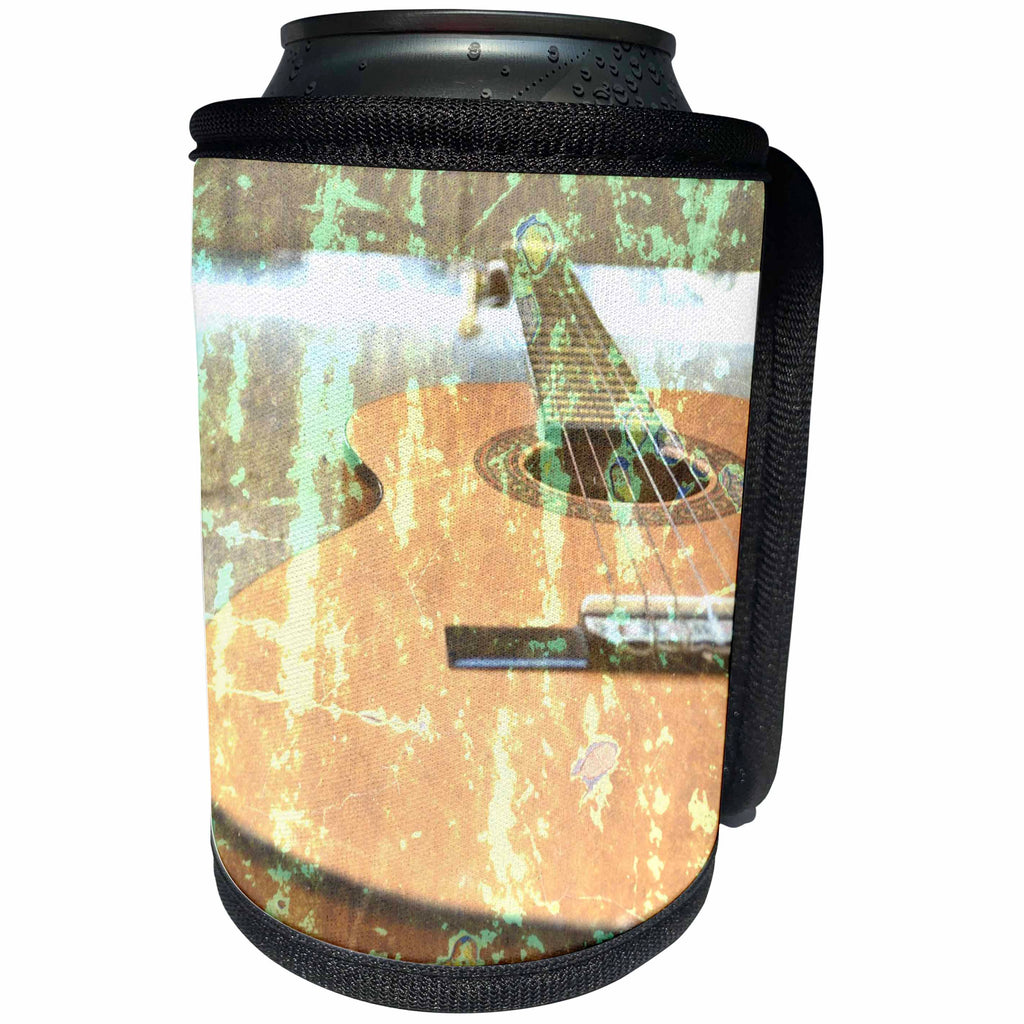 3dRose Patricia Sanders Creations - Vintage Green Guitar Full View Music - Can Cooler Bottle Wrap (cc_29247)