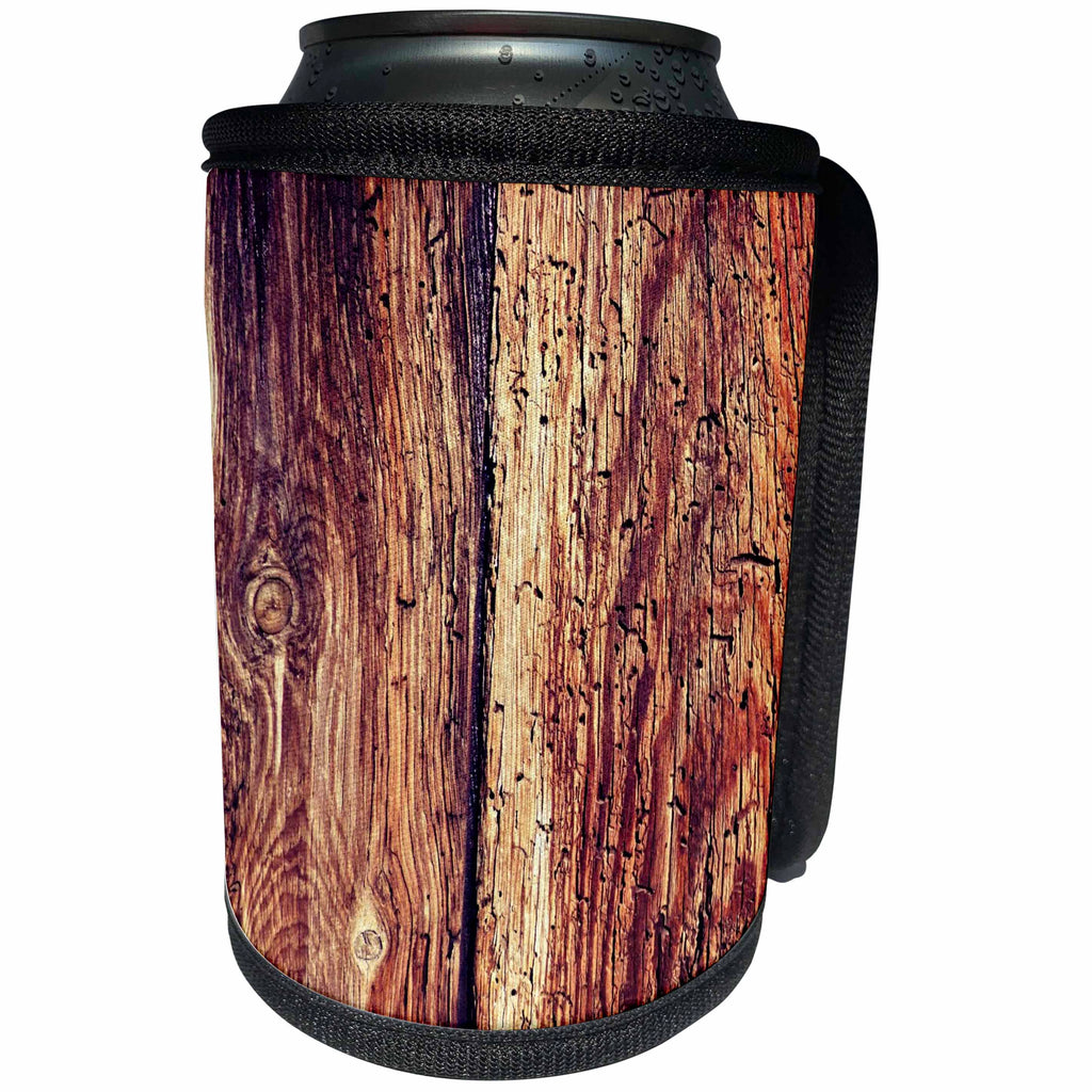 3dRose lens Art by Florene - Wooden Board Textures - Image of Rustic knotted Aged Redwood - Can Cooler Bottle Wrap (cc_292470)
