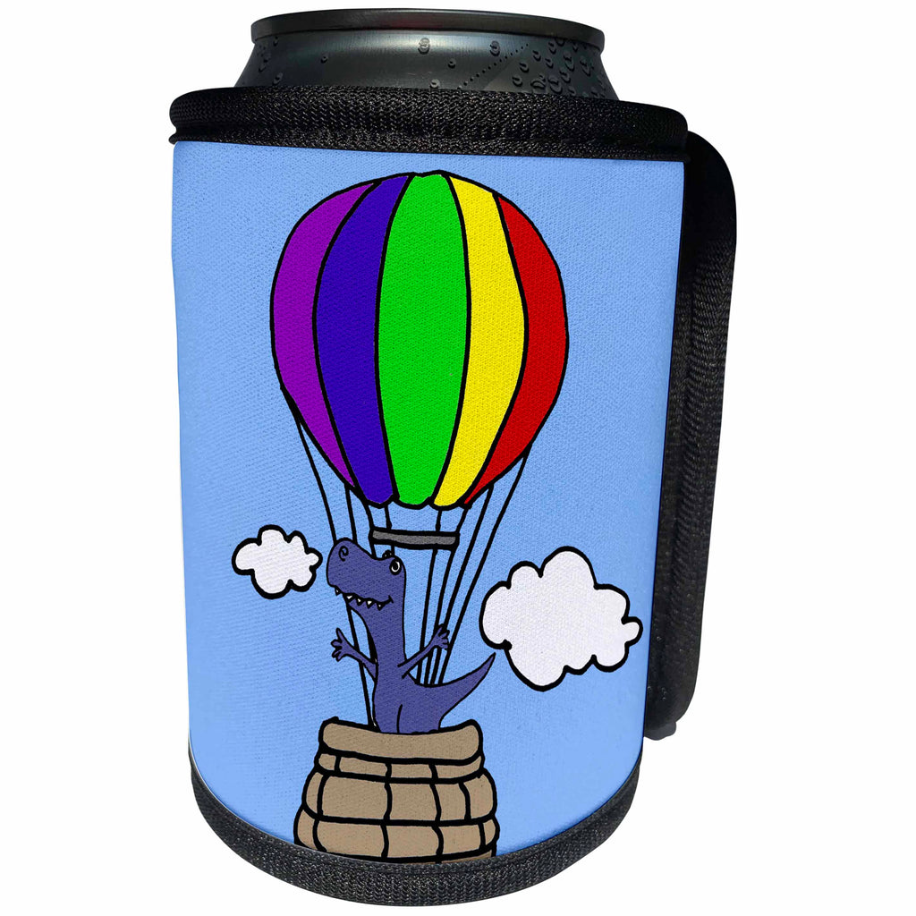 3dRose All Smiles Art - Animals - Cute Funny T-rex Dinosaur in Hot Air Balloon Cartoon - Can Cooler Bottle Wrap (cc_292474)