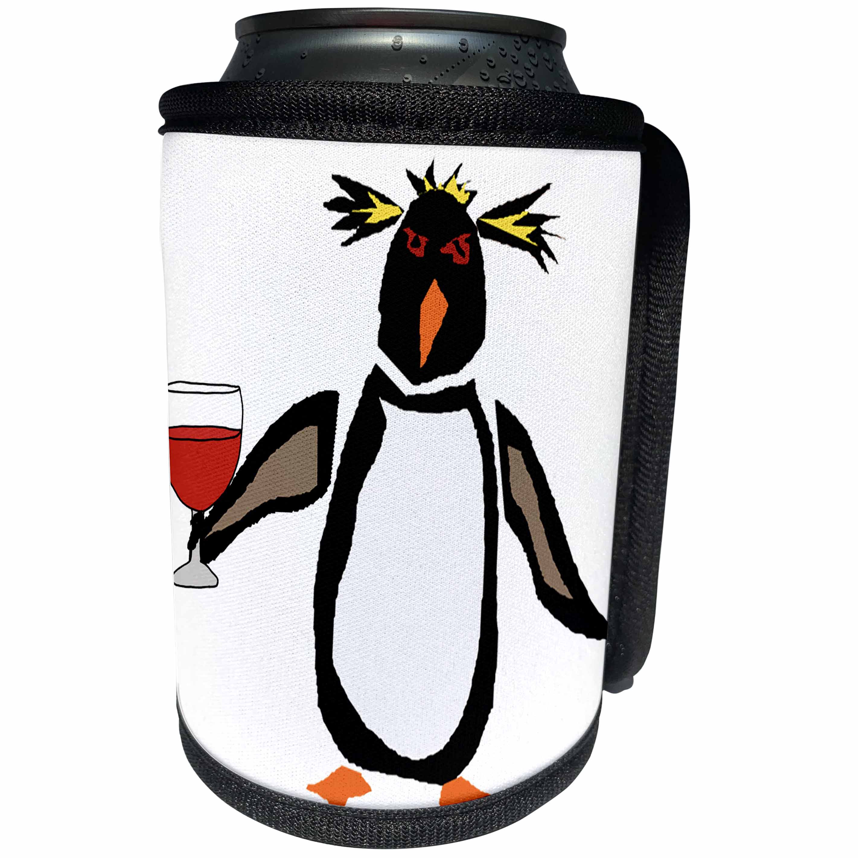 3dRose All Smiles Art - Birds - Cute Funny Penguin Drinking Red Wine Cartoon - Can Cooler Bottle Wrap (cc_292477)