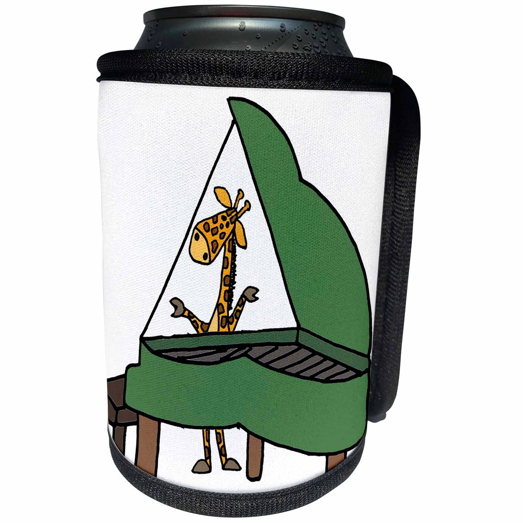 3dRose All Smiles Art - Music - Cute Funny Giraffe Playing Piano Cartoon - Can Cooler Bottle Wrap (cc_292492)