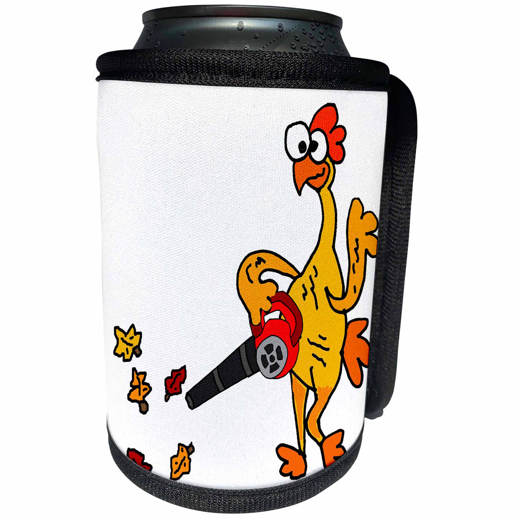 3dRose All Smiles Art - Funny - Cute Funny Unique Rubber Chicken using Leaf Blower - Can Cooler Bottle Wrap (cc_292498)