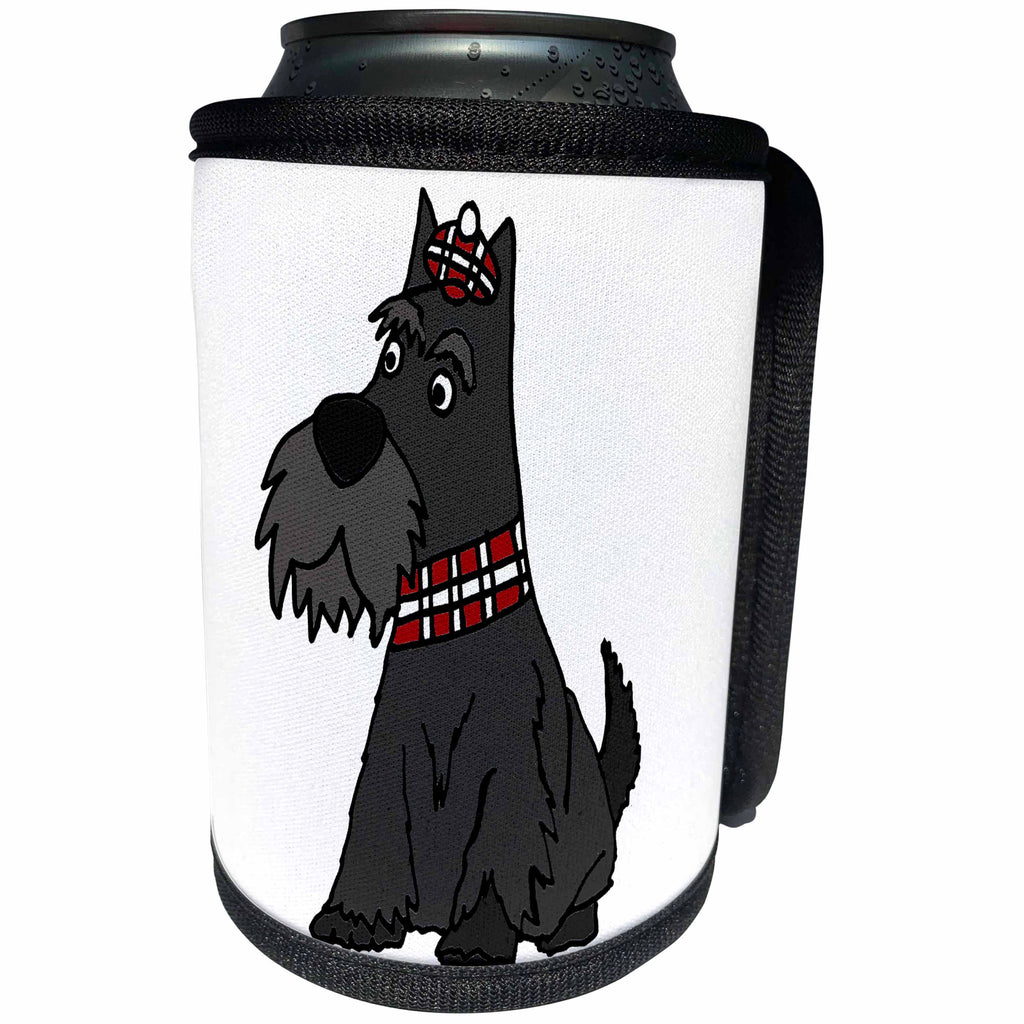 3dRose All Smiles Art - Pets - Cute Funny Scottish Terrier Puppy Dog Scottie Cartoon - Can Cooler Bottle Wrap (cc_292503)