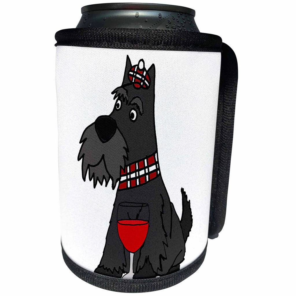 3dRose All Smiles Art - Pets - Cute Funny Scottish Terrier Puppy Dog Drinking Wine - Can Cooler Bottle Wrap (cc_292504)