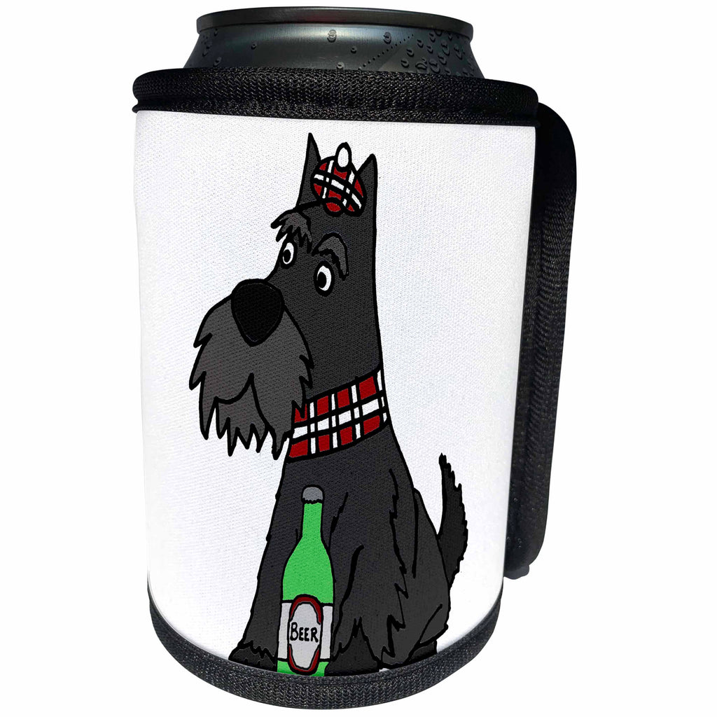 3dRose All Smiles Art - Pets - Cute Funny Scottish Terrier Puppy Dog Drinking Beer - Can Cooler Bottle Wrap (cc_292505)