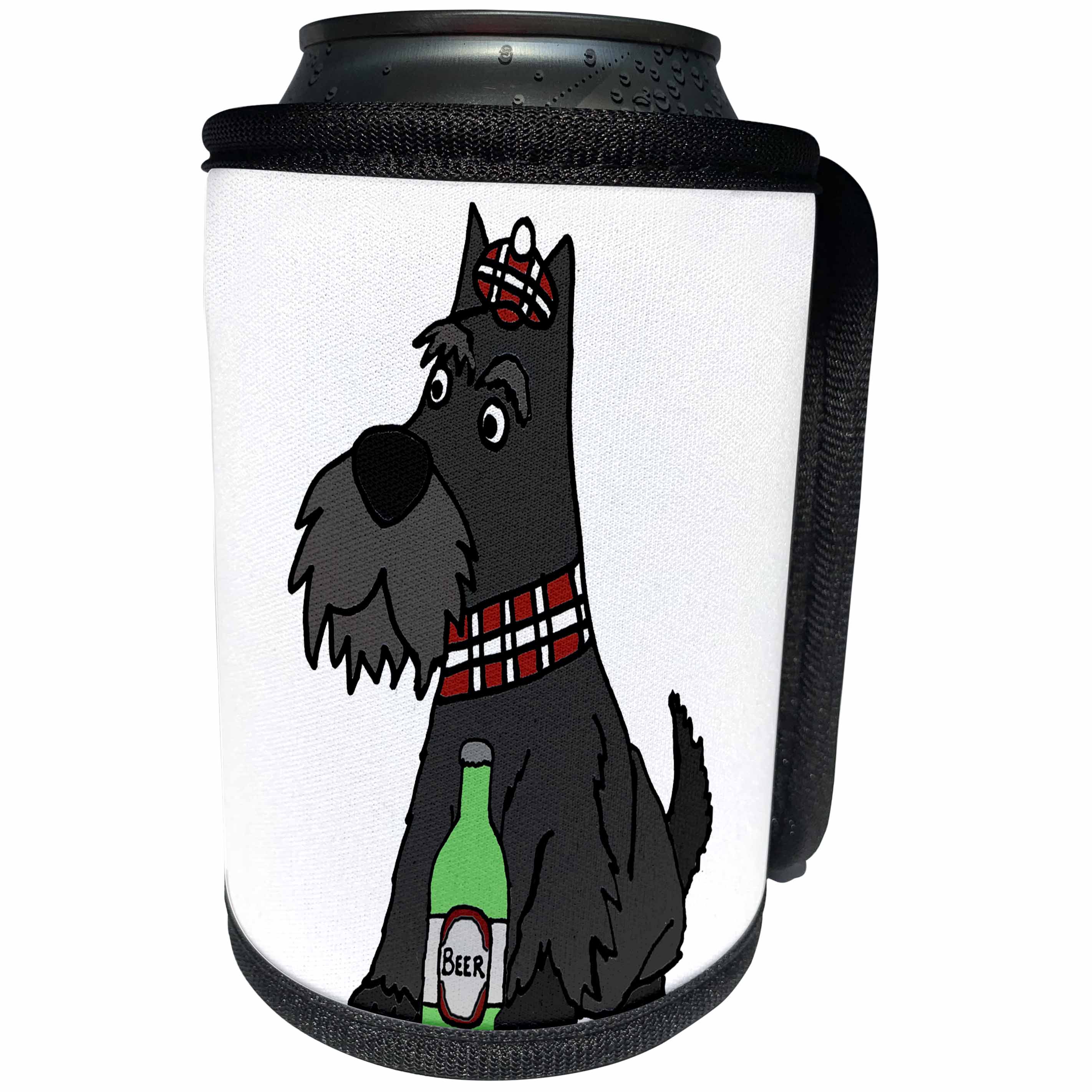 3dRose All Smiles Art - Pets - Cute Funny Scottish Terrier Puppy Dog Drinking Beer - Can Cooler Bottle Wrap (cc_292505)