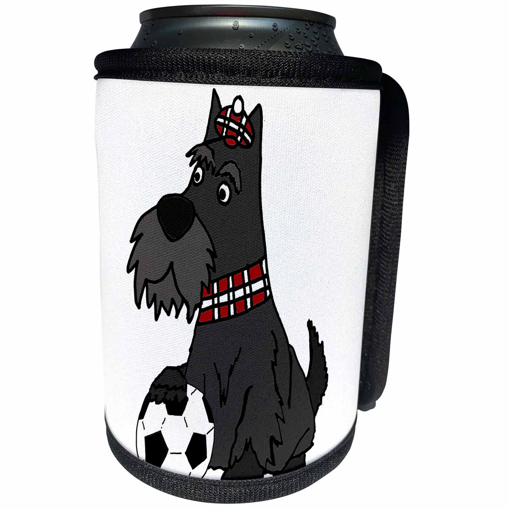 3dRose All Smiles Art - Pets - Cute Funny Scottish Terrier Puppy Dog Playing Soccer - Can Cooler Bottle Wrap (cc_292506)