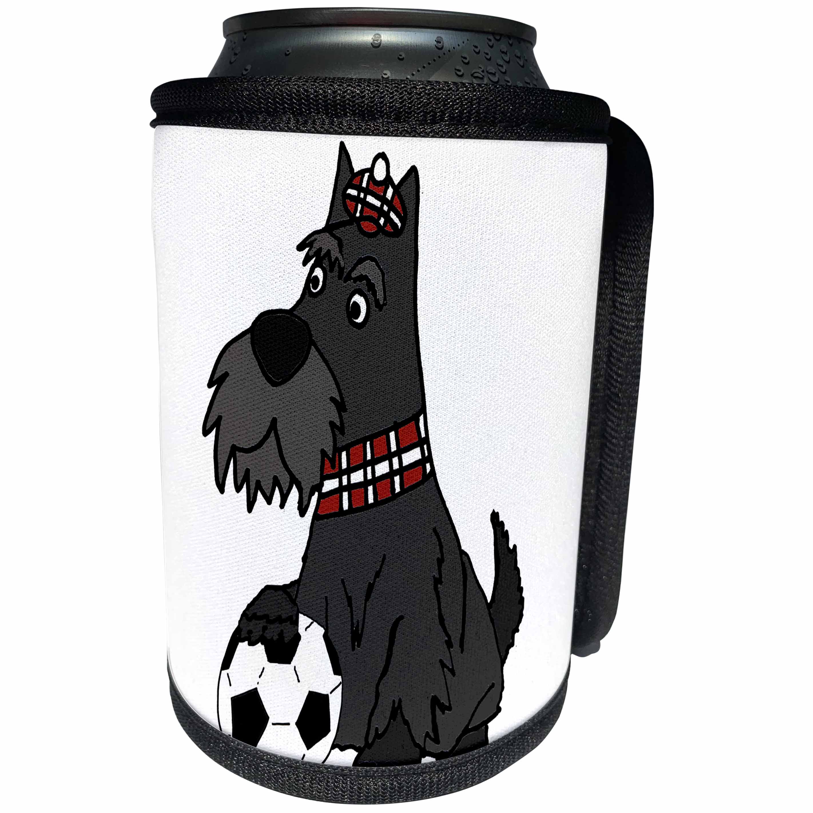 3dRose All Smiles Art - Pets - Cute Funny Scottish Terrier Puppy Dog Playing Soccer - Can Cooler Bottle Wrap (cc_292506)