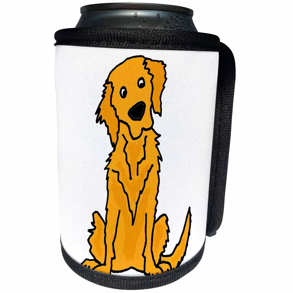 3dRose All Smiles Art - Pets - Cute Funny Golden Retriever Puppy Dog Cartoon - Can Cooler Bottle Wrap (cc_292507)