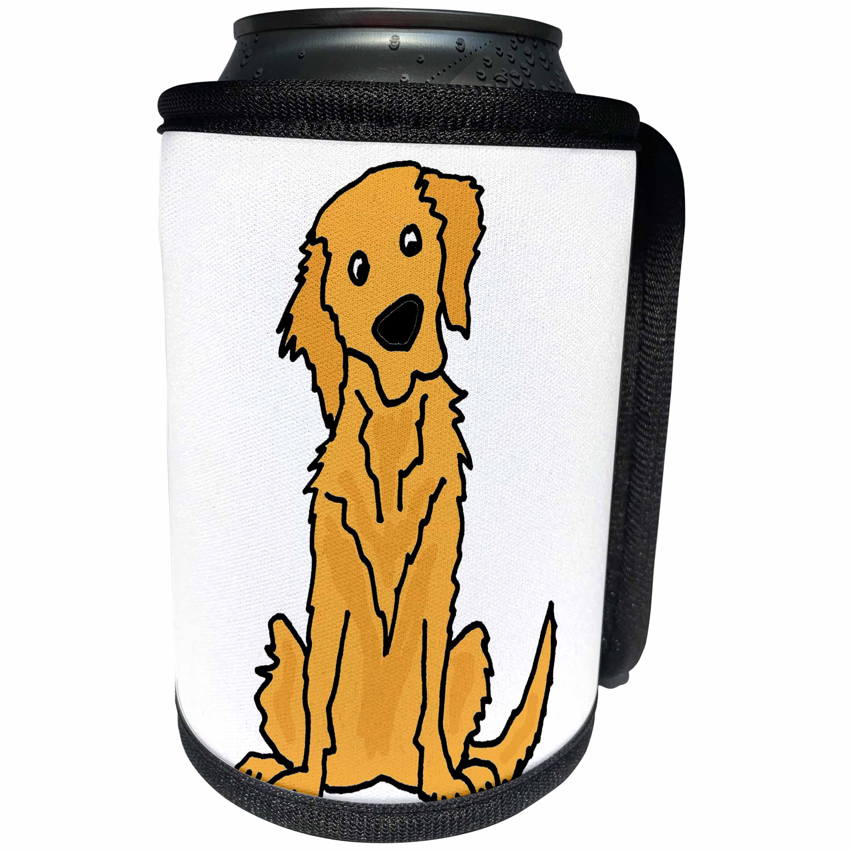 3dRose All Smiles Art - Pets - Cute Funny Golden Retriever Puppy Dog Cartoon - Can Cooler Bottle Wrap (cc_292507)