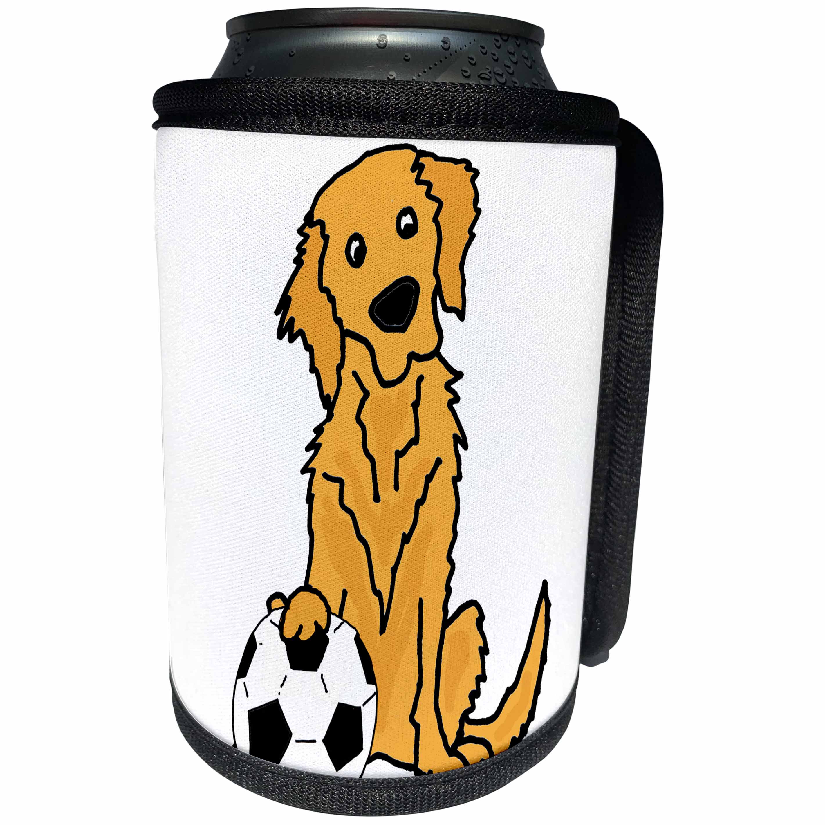 3dRose All Smiles Art - Pets - Cute Funny Golden Retriever Puppy Dog Playing Soccer - Can Cooler Bottle Wrap (cc_292509)