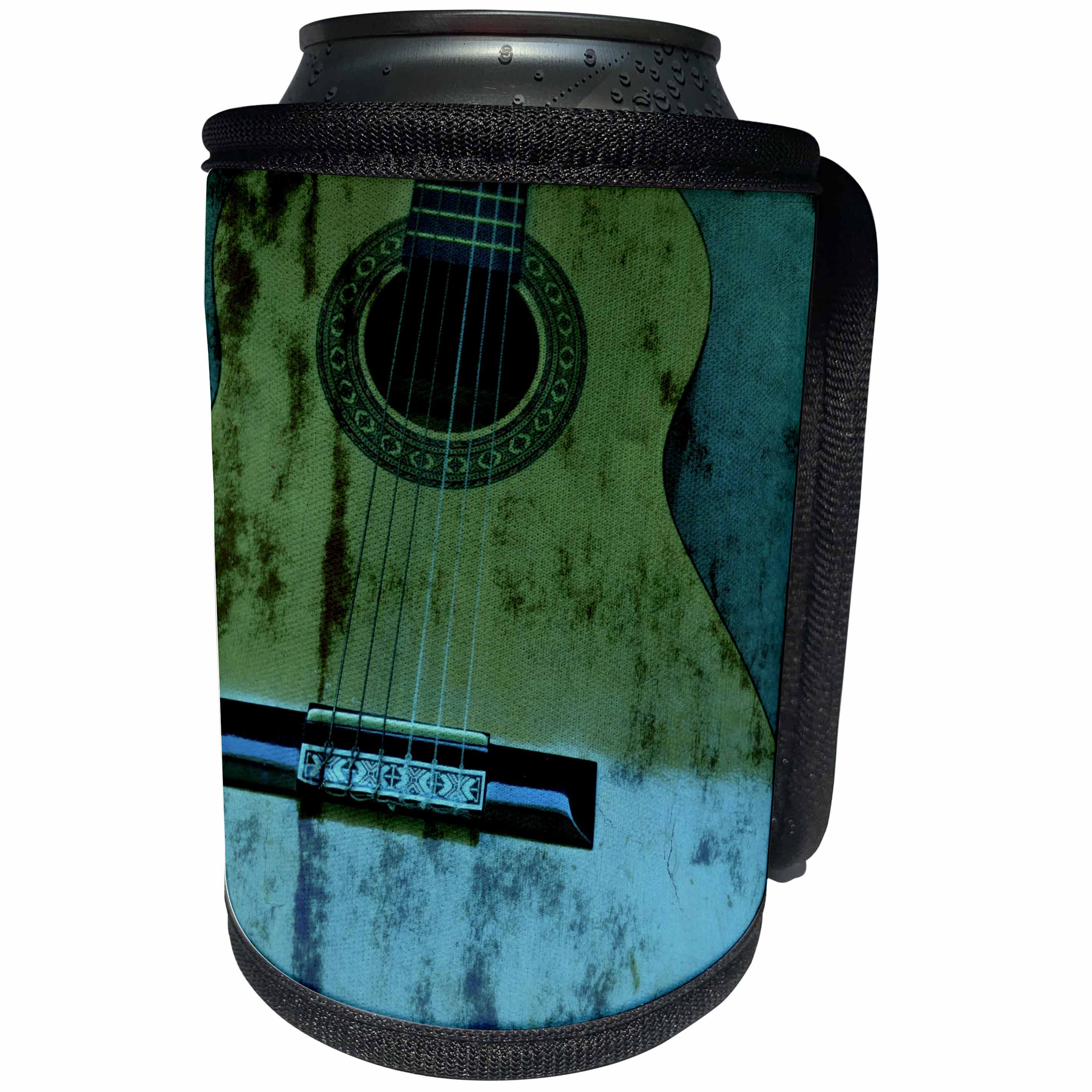 3dRose Patricia Sanders Creations - Yellow and Aqua Guitar Music - Can Cooler Bottle Wrap (cc_29251)