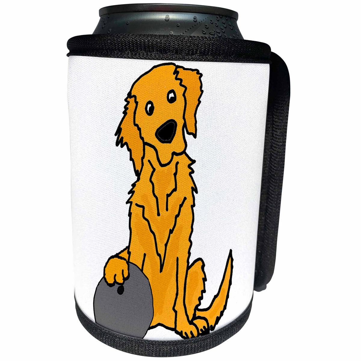3dRose All Smiles Art - Pets - Cute Funny Golden Retriever Puppy Dog Bowling Cartoon - Can Cooler Bottle Wrap (cc_292510)