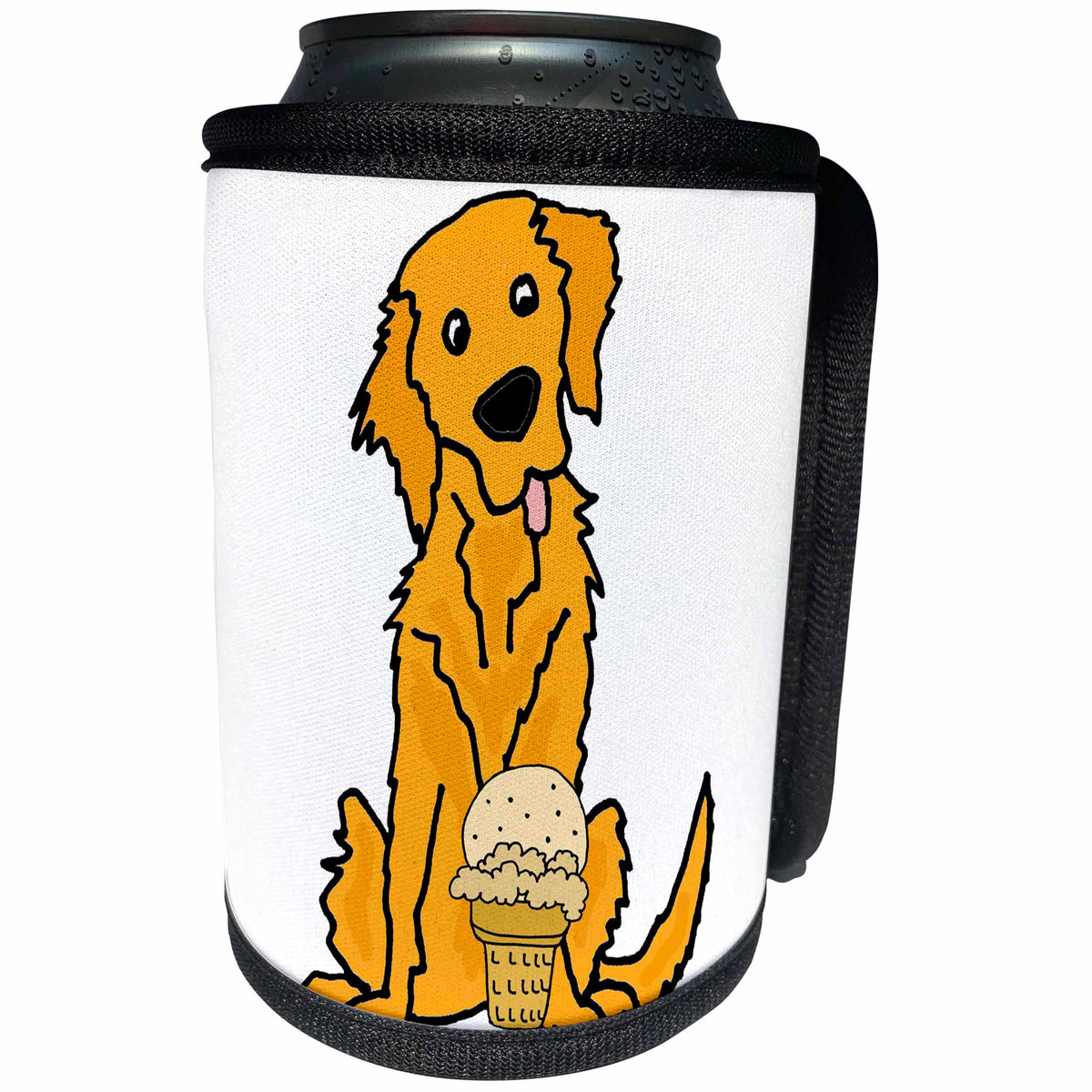 3dRose All Smiles Art - Animals - Cute Funny Golden Retriever Puppy Dog eating Ice Cream - Can Cooler Bottle Wrap (cc_292513)
