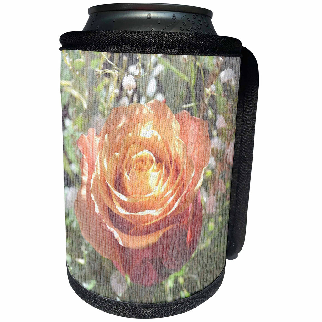 3dRose Patricia Sanders Flowers - Pretty Peach Rose Floral Flowers - Can Cooler Bottle Wrap (cc_29254)