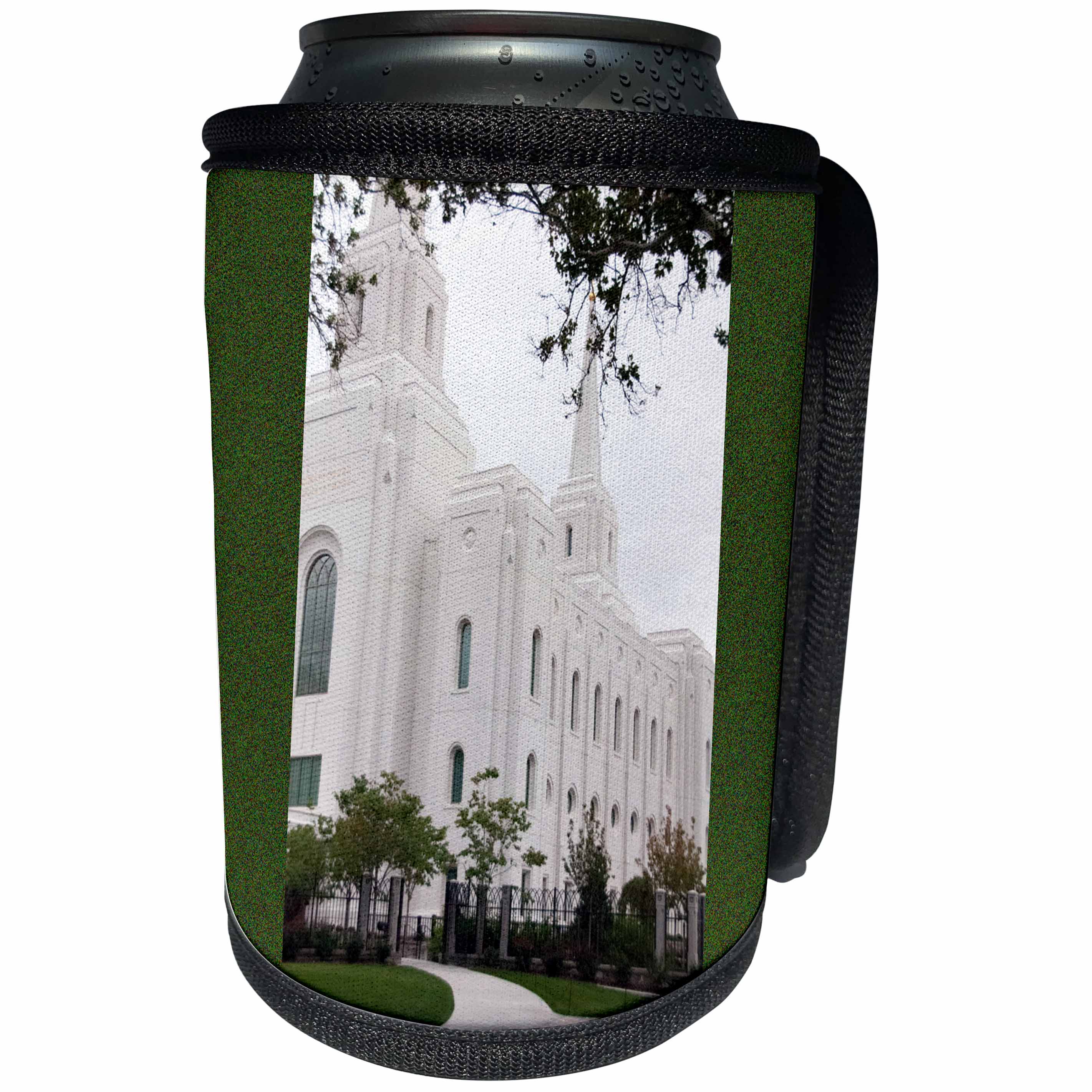 3dRose Jos Fauxtographee- Temple Brigham City Utah - The Brigham City LDS Temple with Green sides in a grain texture - Can Cooler Bottle Wrap (cc_292572)