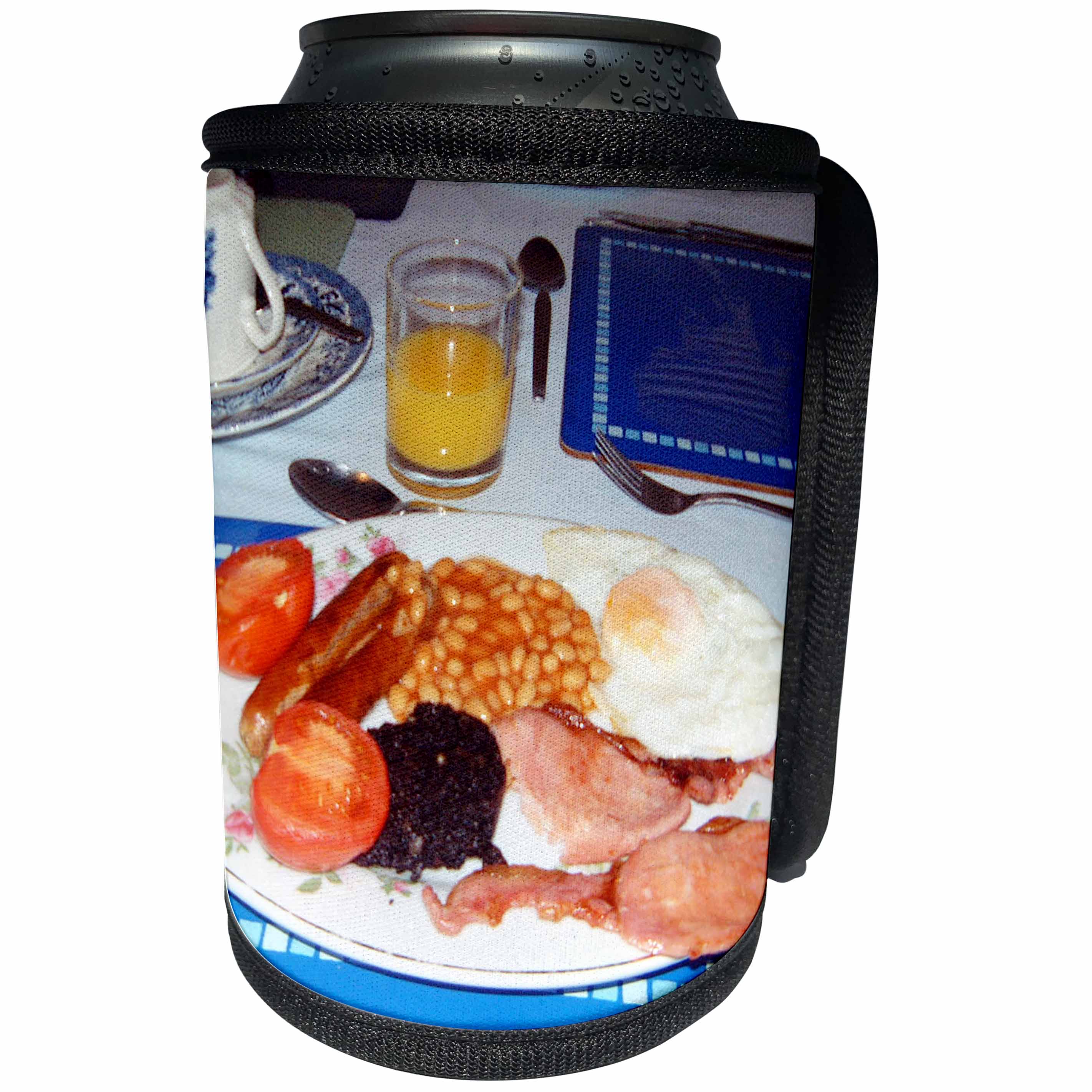 3dRose Jos Fauxtographee- Original English Breakfast - Tomatoes and bangers with beans and blood pudding on an egg - Can Cooler Bottle Wrap (cc_292591)