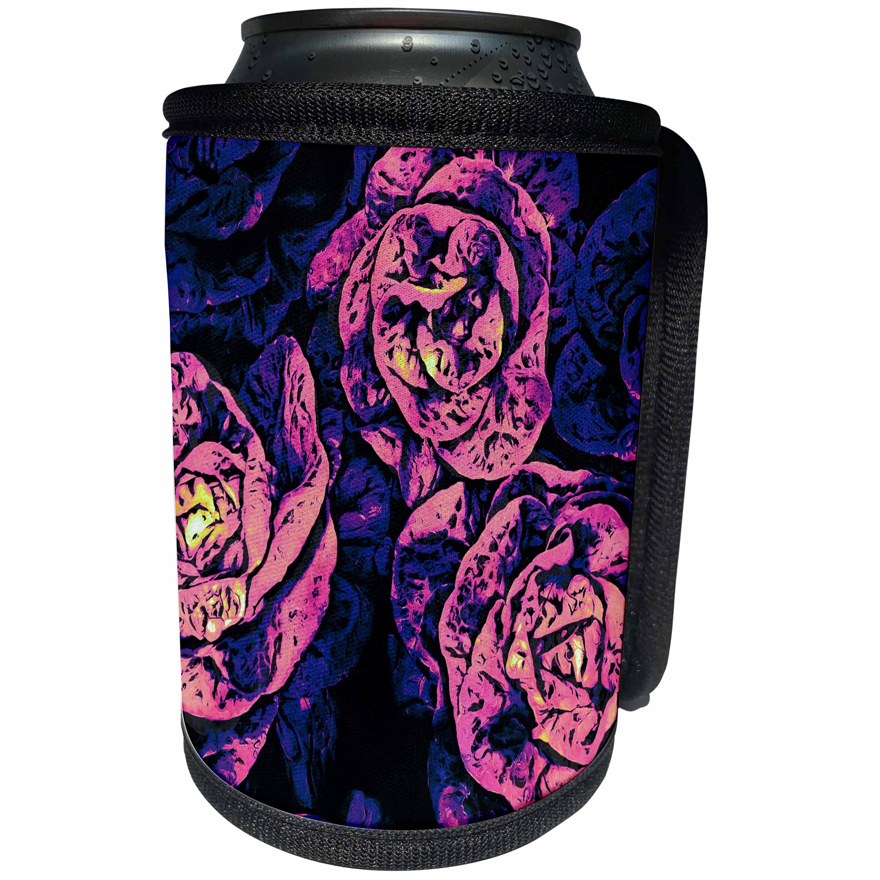 3dRose Perkins Designs - Nature - artistic close up of vibrant pink, purple and yellow flowers - Can Cooler Bottle Wrap (cc_292616)