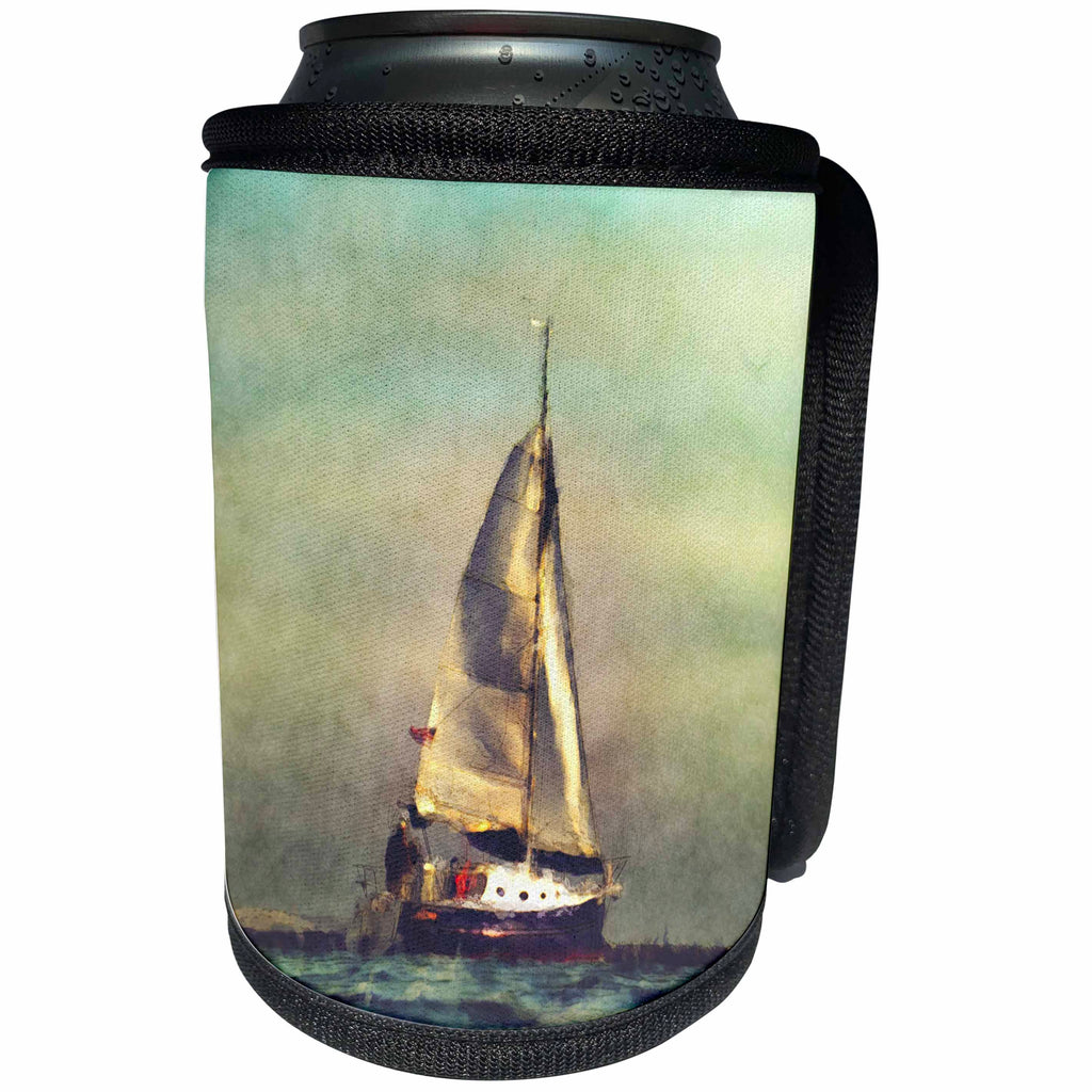 3dRose Perkins Designs - Summertime - digital painting of a sailboat heading out to sea on afternoon adventure - Can Cooler Bottle Wrap (cc_292619)