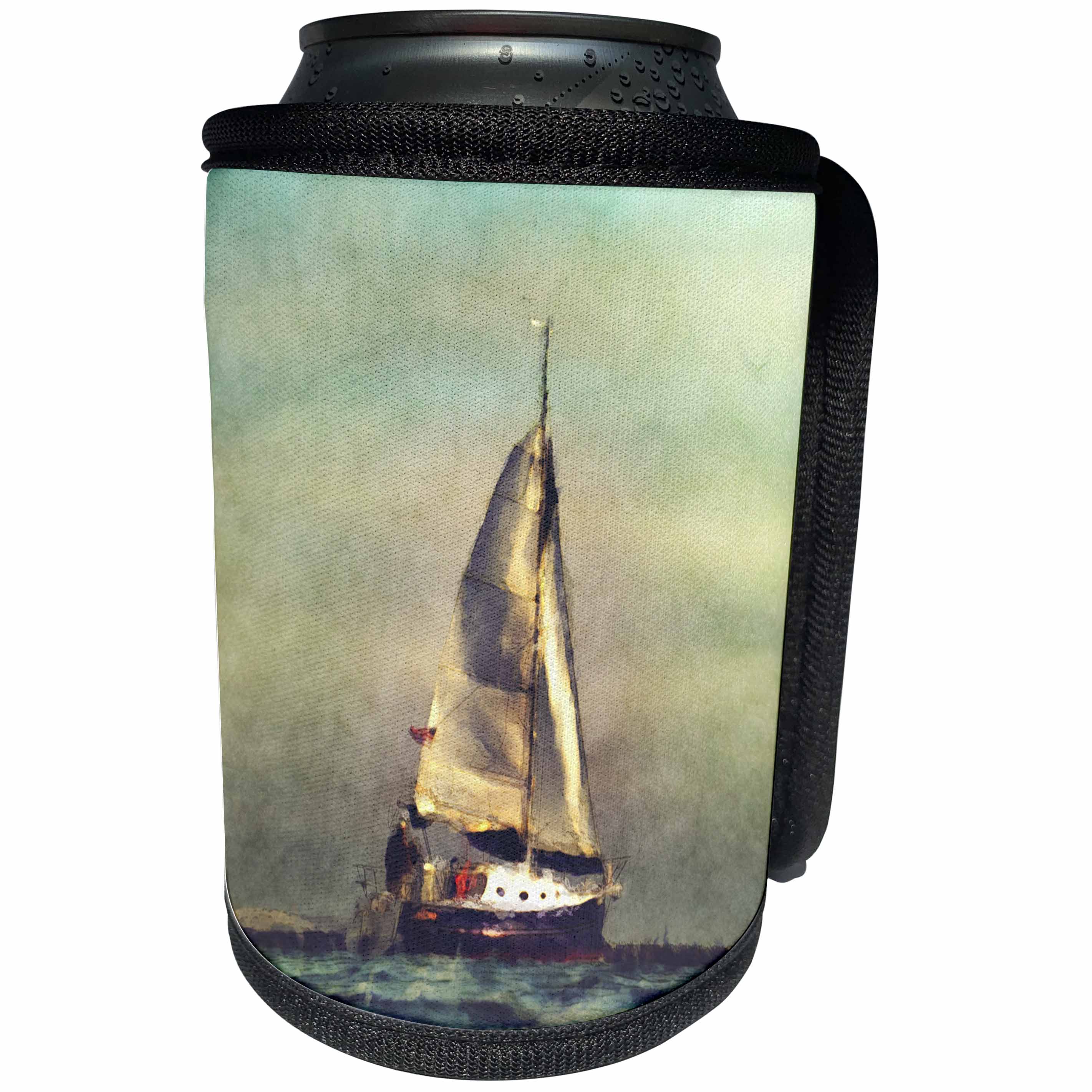 3dRose Perkins Designs - Summertime - digital painting of a sailboat heading out to sea on afternoon adventure - Can Cooler Bottle Wrap (cc_292619)