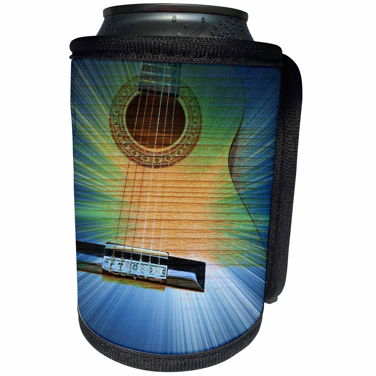 3dRose Patricia Sanders Creations - Blue and Green Cosmic Guitar Music - Can Cooler Bottle Wrap (cc_29262)