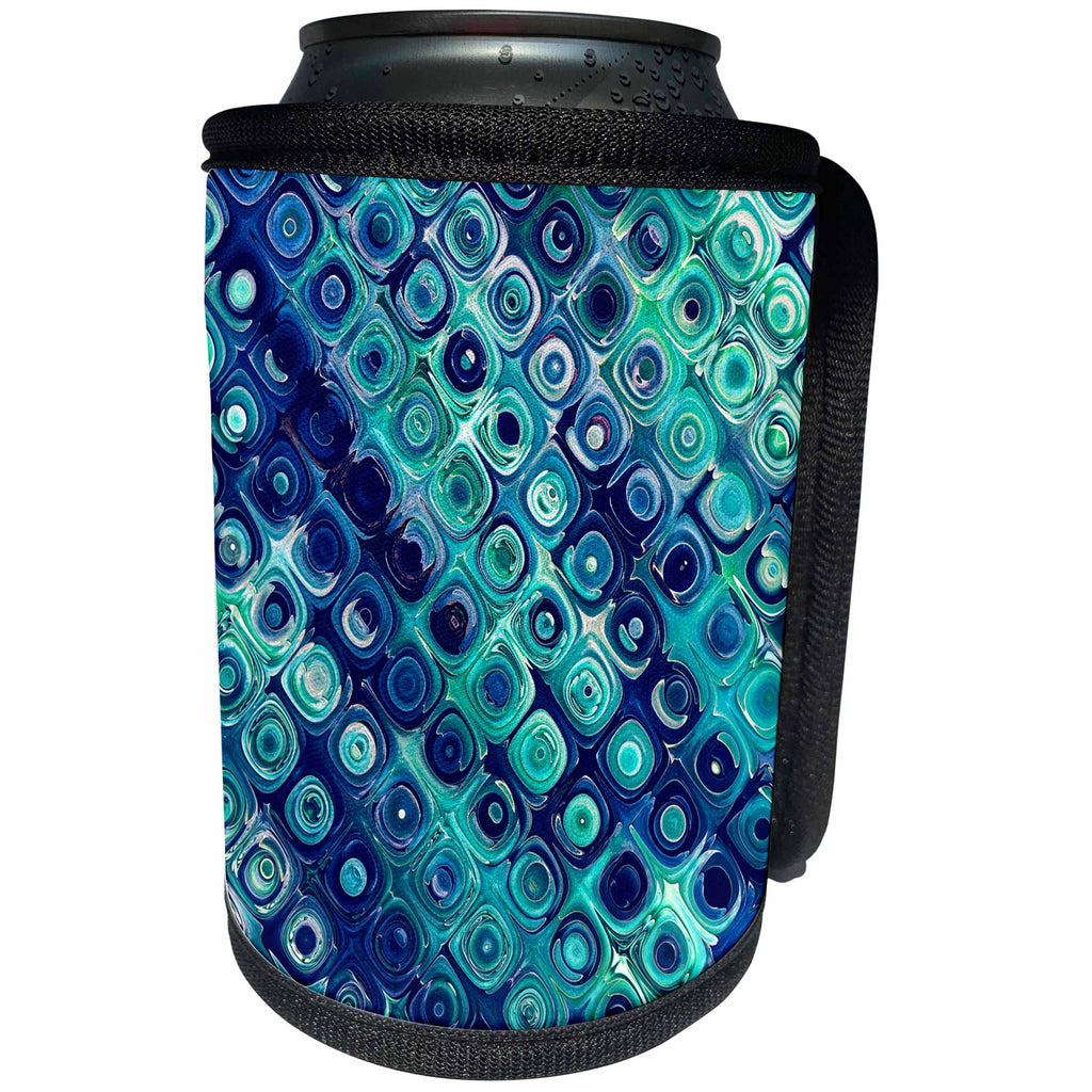 3dRose Perkins Designs - Abstract - abstract blue and green and turquoise pattern of circular shapes - Can Cooler Bottle Wrap (cc_292623)