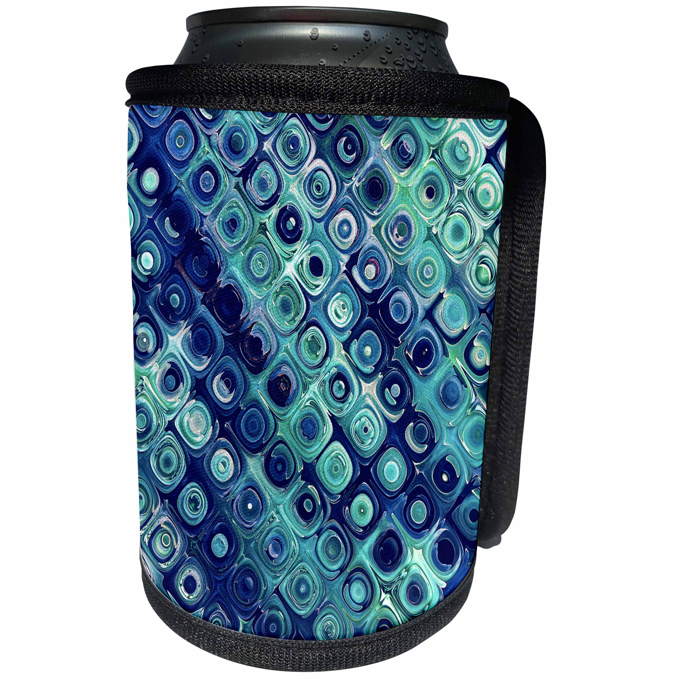 3dRose Perkins Designs - Abstract - abstract blue and green and turquoise pattern of circular shapes - Can Cooler Bottle Wrap (cc_292623)