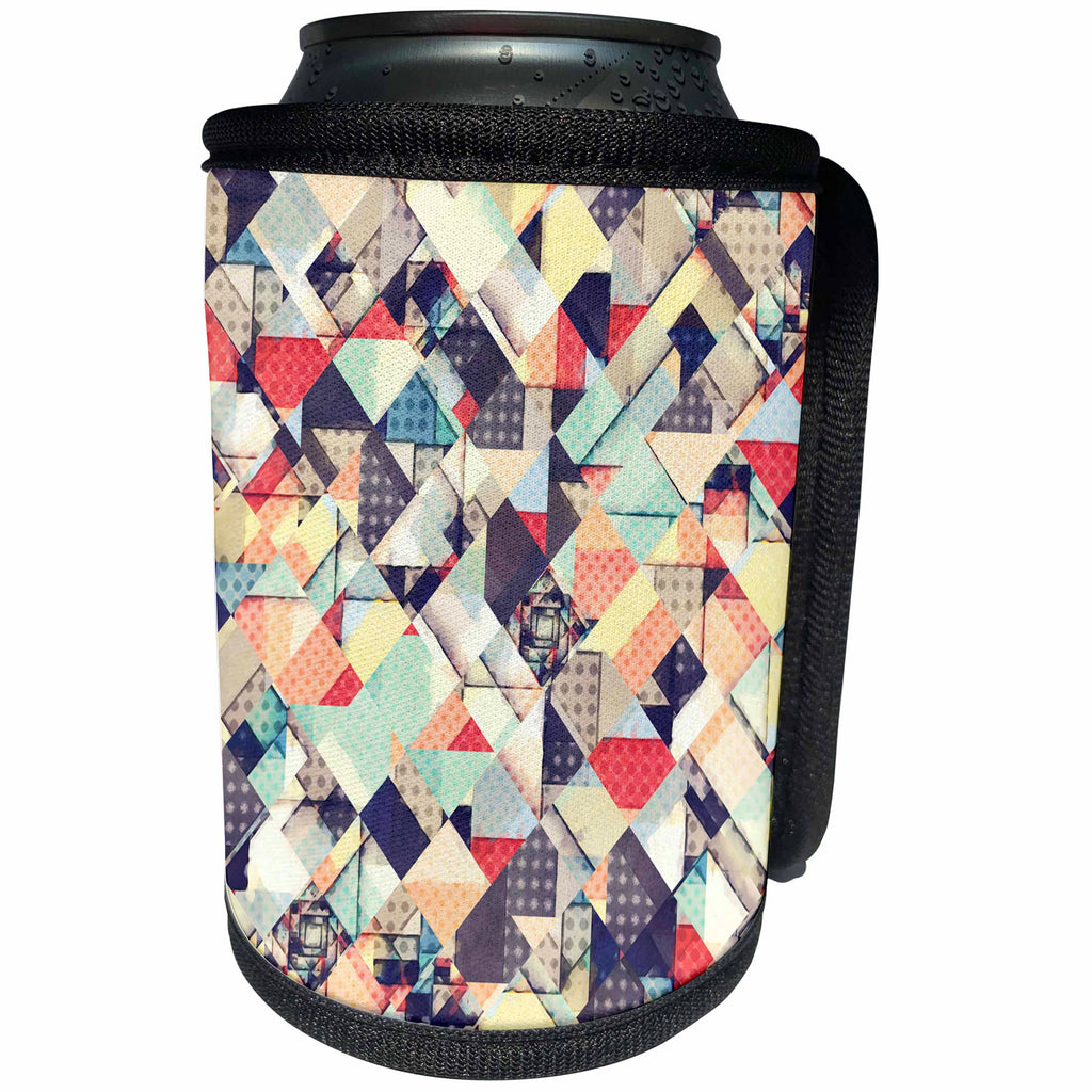 3dRose Perkins Designs - Abstract - abstract quilted style of graphic design with texture, colors and geometry - Can Cooler Bottle Wrap (cc_292628)