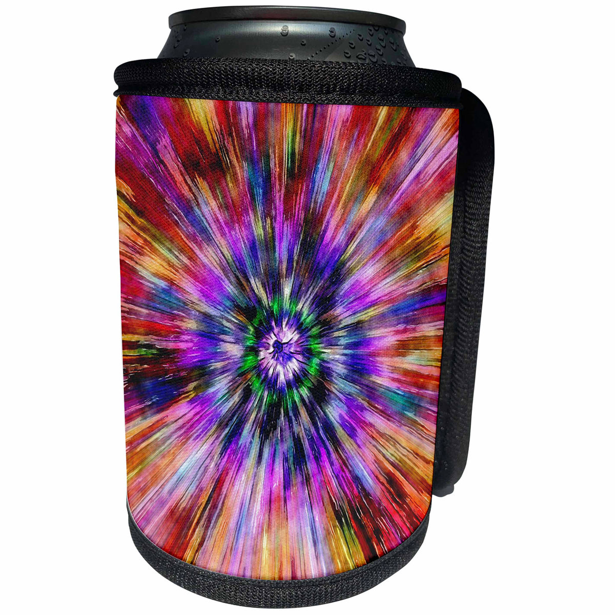 3dRose Perkins Designs - Abstract - vibrant orange, pink and purple watercolor tie dye design from center - Can Cooler Bottle Wrap (cc_292634)