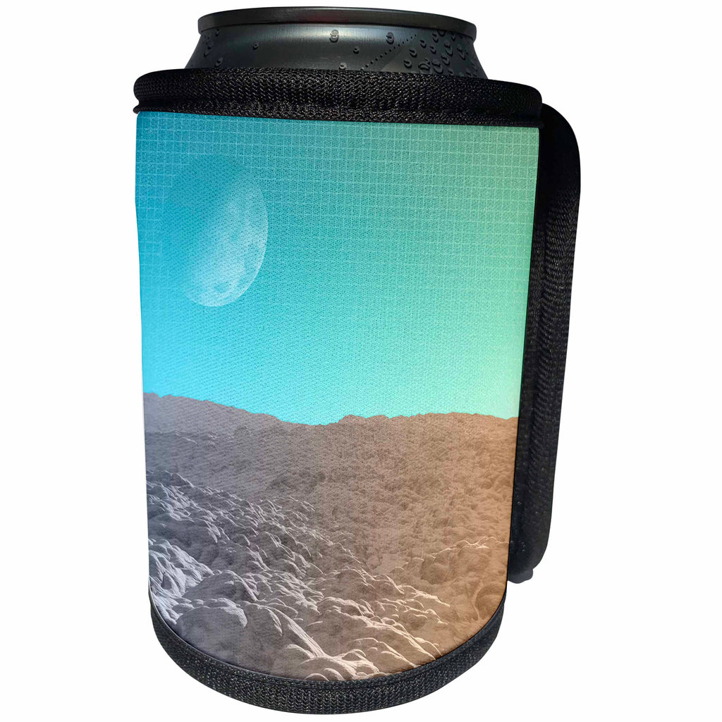 3dRose Perkins Designs - Space - bumpy sand mounds terrain with full moon, turquoise sky and graphic - Can Cooler Bottle Wrap (cc_292639)