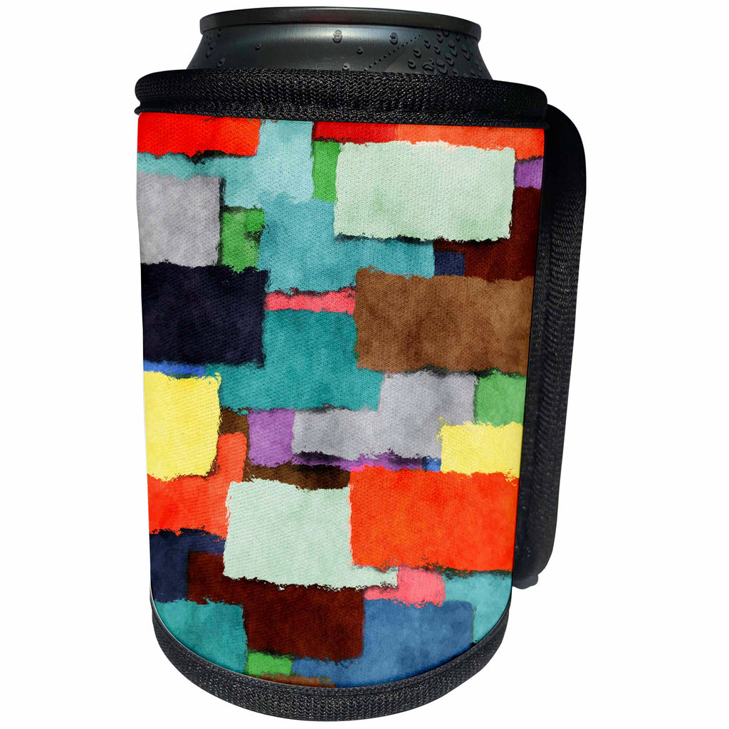 3dRose Perkins Designs - Abstract - colorful layers of rough edged, textured rectangular shapes - Can Cooler Bottle Wrap (cc_292647)