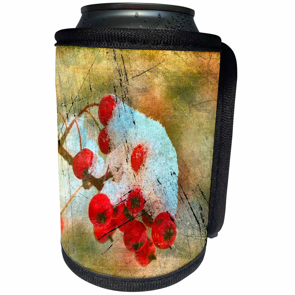 3dRose Cassie Peters Digital Art - Frozen Winter Berries Grunge - Can Cooler Bottle Wrap (cc_292656)