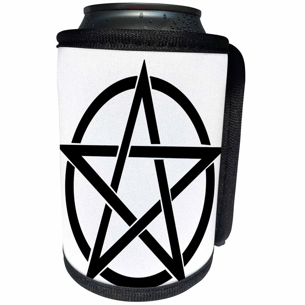 3dRose Cassie Peters Wicca - Black Pentagram on White Background - Can Cooler Bottle Wrap (cc_292659)