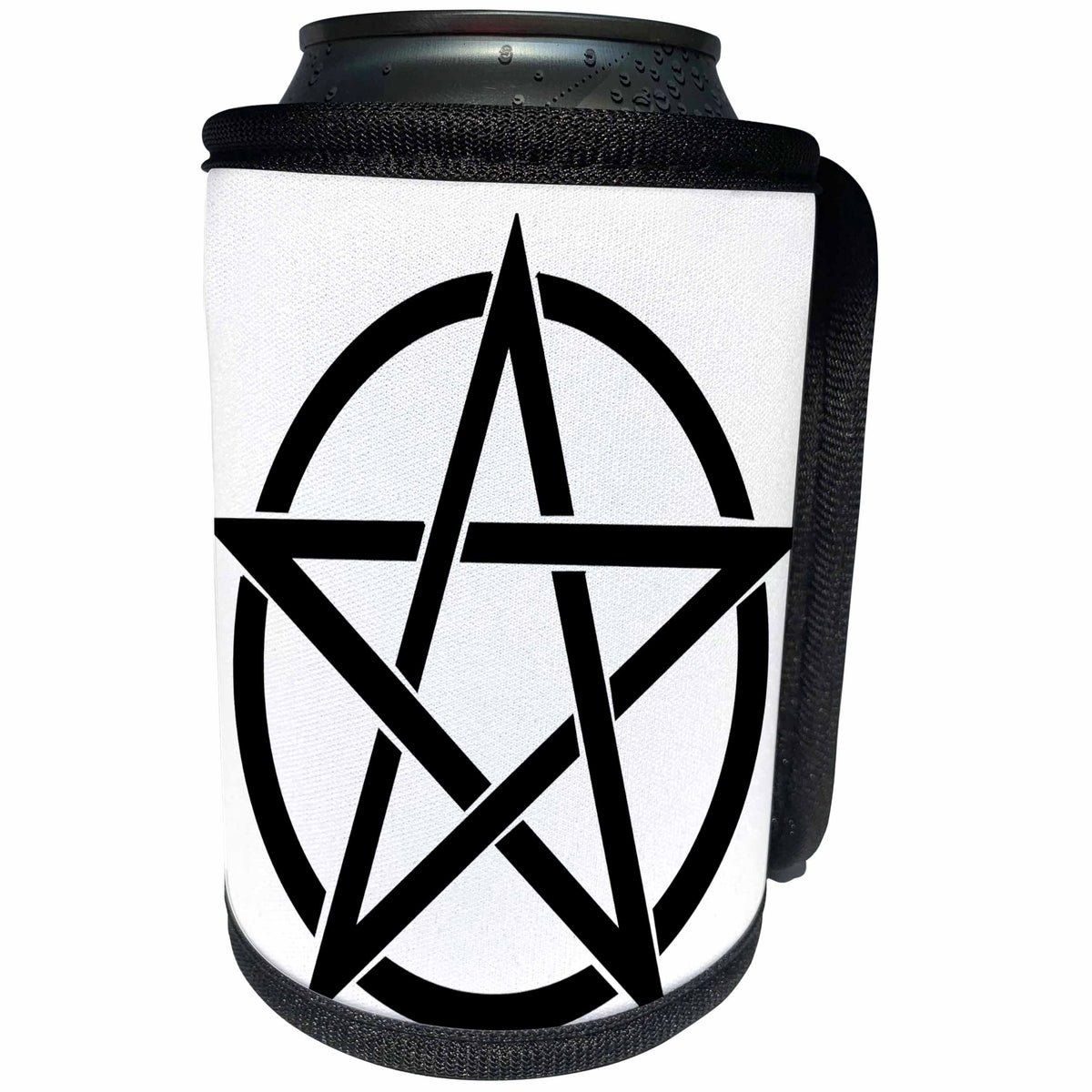 3dRose Cassie Peters Wicca - Black Pentagram on White Background - Can Cooler Bottle Wrap (cc_292659)
