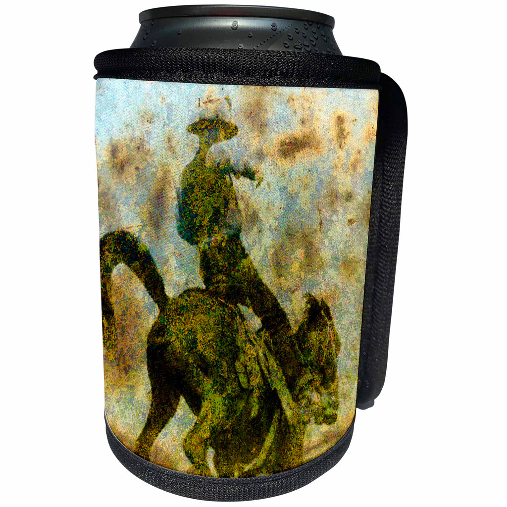 3dRose Cassie Peters Horses - Bucking Bronco Grunge - Can Cooler Bottle Wrap (cc_292670)