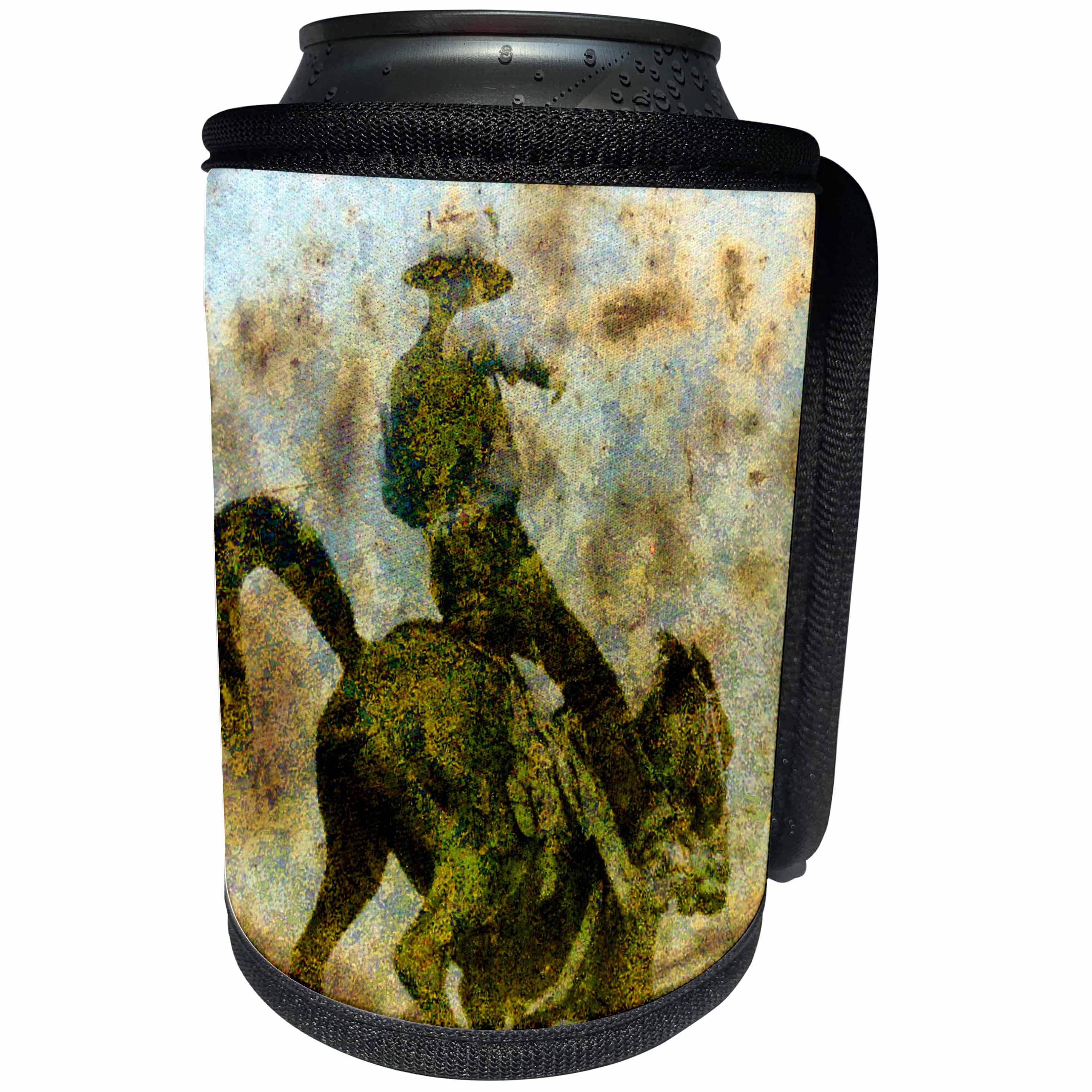 3dRose Cassie Peters Horses - Bucking Bronco Grunge - Can Cooler Bottle Wrap (cc_292670)