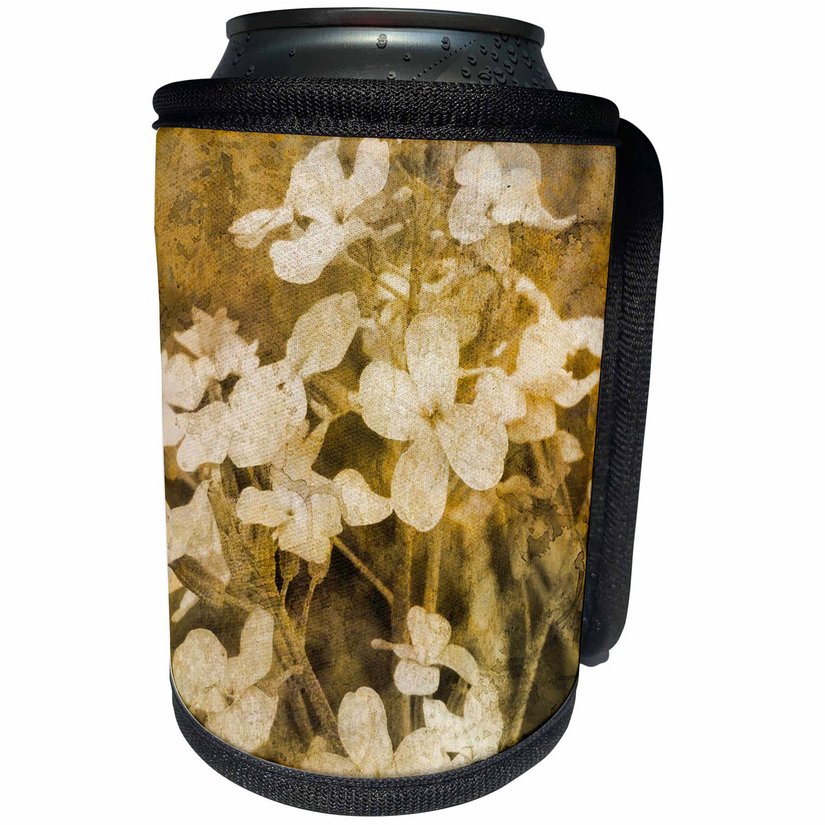 3dRose Cassie Peters Florals - Wildflowers Sepia Grunge - Can Cooler Bottle Wrap (cc_292693)