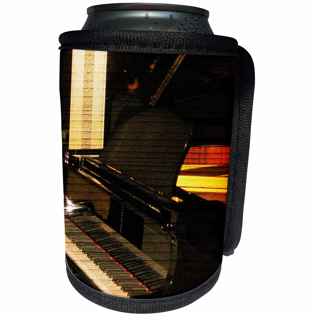 3dRose Patricia Sanders Creations - Black Piano Music Instrument - Can Cooler Bottle Wrap (cc_29271)