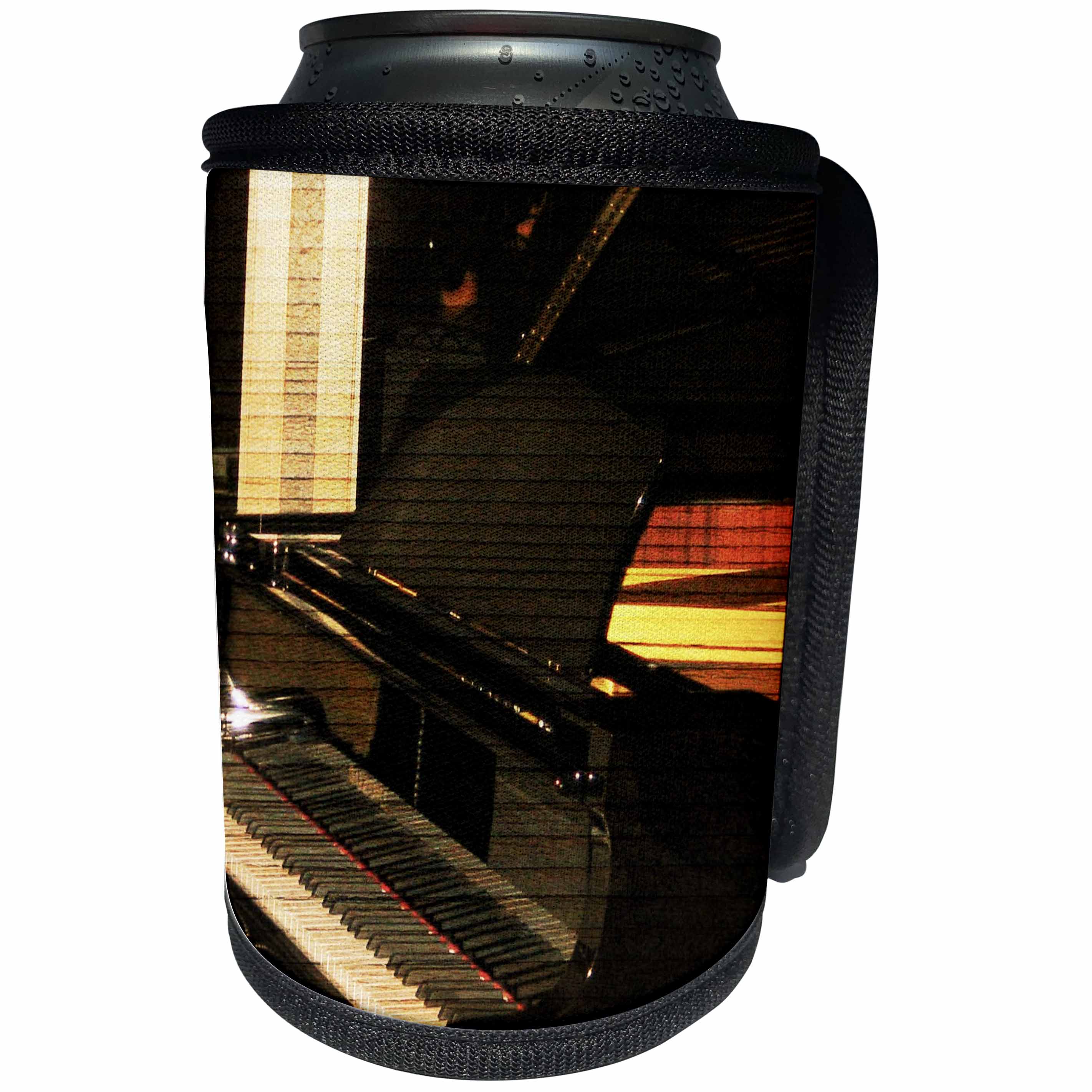 3dRose Patricia Sanders Creations - Black Piano Music Instrument - Can Cooler Bottle Wrap (cc_29271)