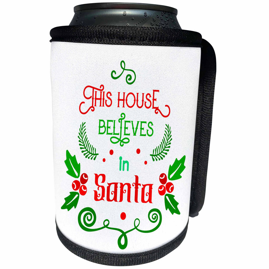 3dRose AmansMall Winter, Holidays and Typography - This House Believes in Santa, Christmas, Typography, 3drsmm - Can Cooler Bottle Wrap (cc_292710)