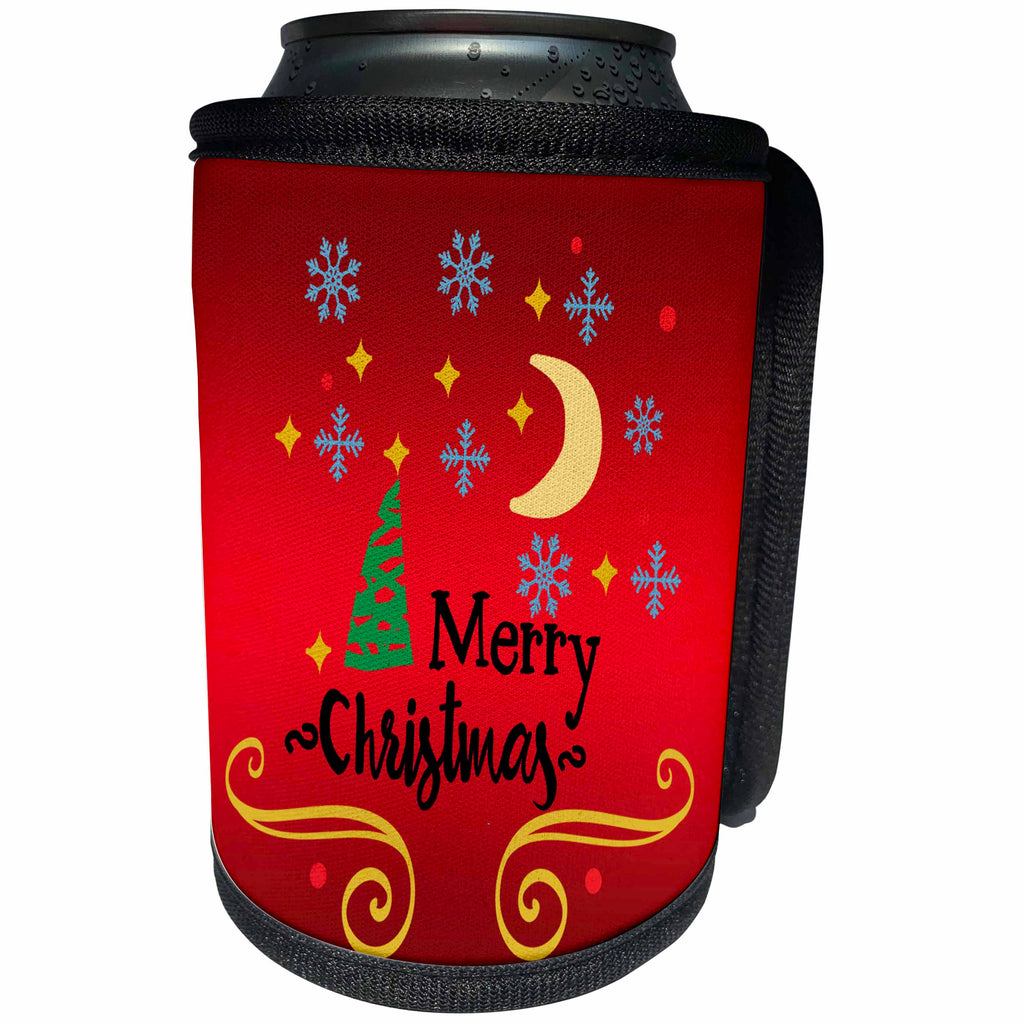 3dRose AmansMall Winter, Holidays and Typography - Merry Christmas with Snowflakes, Moon and Pine Tree, 3drsmm - Can Cooler Bottle Wrap (cc_292716)